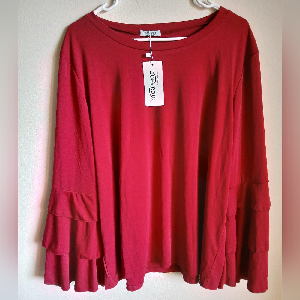 NWT Meaneor long Sleeve Red Blouse Size XXL